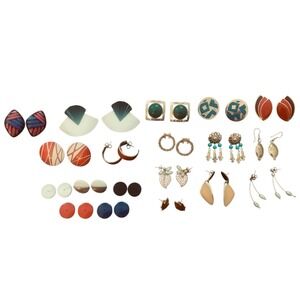 Lot 15 Pair Earrings Pierced Post Wire Hoop Enamel Bead Vintage